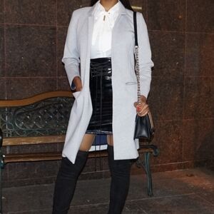 women's light gray open-front longline jacket Duster Coat Large